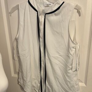 Calvin Klein Women's White Blouse with Black Trim Small